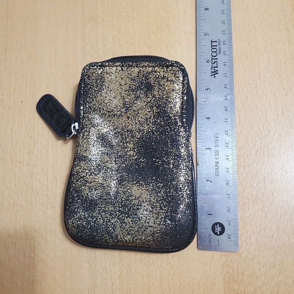 Metallic Copper Gold Shimmer Distress Black Zip Wallet - Picture 6 of 7